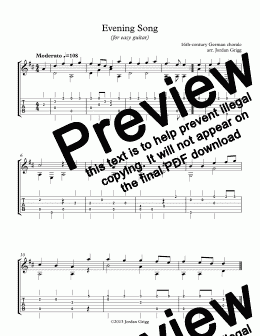 page one of Evening Song (for easy guitar)