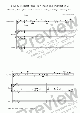 page one of Nr.: 52 es moll Fuge- for organ and trumpet in C