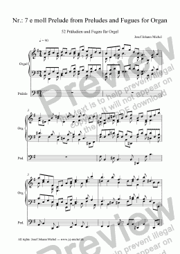 page one of Nr.: 7 e moll Prelude from Preludes and Fugues for Organ