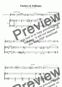 page one of Fanfare & Soliloquy for Descant Recorder & Piano