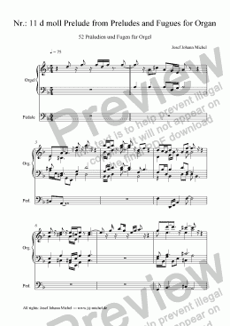 page one of Nr.: 11 d moll Prelude from Preludes and Fugues for Organ