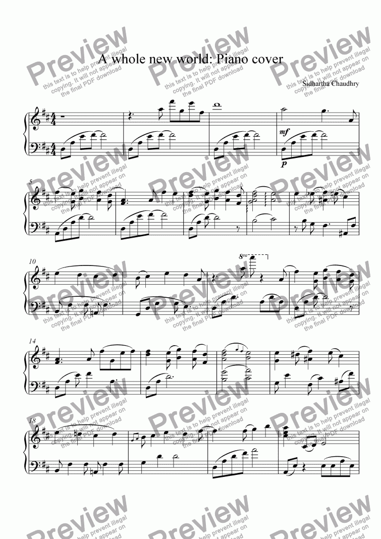 A Whole New World Piano Sheet Music Easy Best Music Sheet