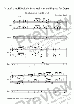 page one of Nr.: 27 c moll Prelude from Preludes and Fugues for Organ