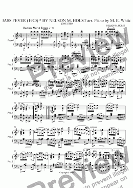 page one of JASS FEVER (1920) * BY NELSON M. HOLST arr. Piano by M. E. White