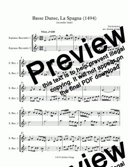 page one of Basse Danse, La Spagna (1494) (recorder duet)