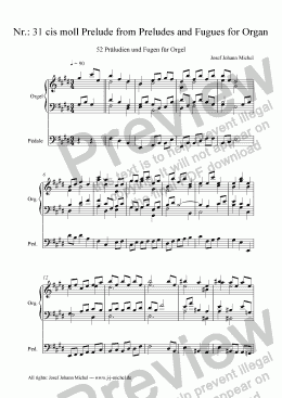 page one of Nr.: 31 cis moll Prelude from Preludes and Fugues for Organ