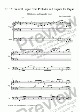 page one of Nr. 32: cis moll Fugue from Preludes and Fugues for Organ