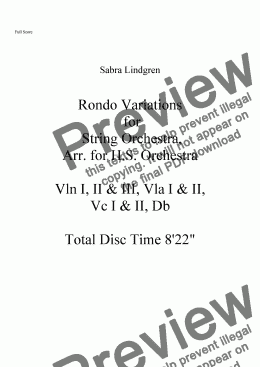 page one of Rondo Variations for String Orchestra, Arr. for H.S. Orchestra