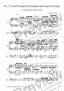 page one of Nr.: 35 f moll Prelude from Preludes and Fugues for Organ