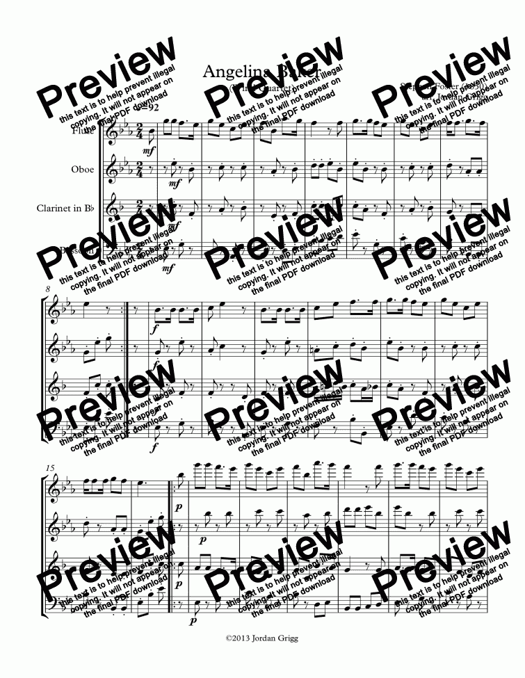 Angelina Baker (Wind Quartet) Download Sheet Music PDF file