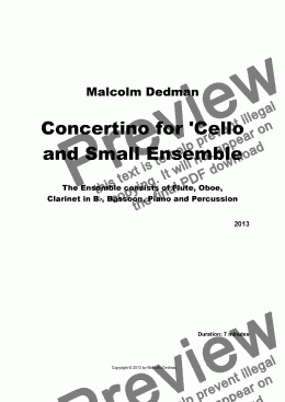 page one of Concertino for ’Cello and Small Ensemble