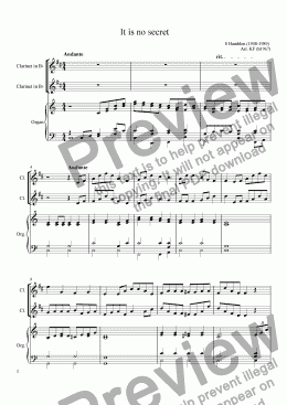 page one of It is no secret - 2 Clarinets & organ