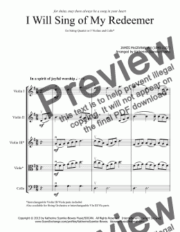 page one of I Will Sing of My Redeemer (string quartet)
