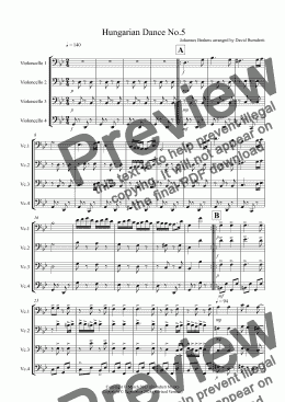 page one of Hungarian Dance No.5 for Cello Quartet