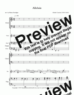 page one of Alleluia by Caccini for Violin, Organ, and SATB Choir