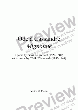 page one of Ode à Cassandre (C. Chaminade / Ronsard) bilingual