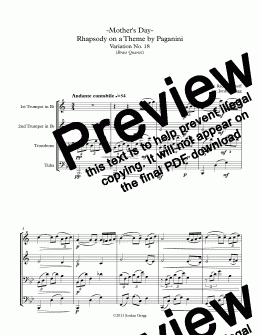 page one of -Mother’s Day- Rhapsody on a Theme by Paganini Variation No. 18 (Brass Quartet)