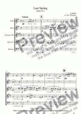 page one of Grieg:2 Elegiac Melodies, Op.34: 2. Last Spring arr. wind quintet