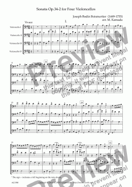 page one of Sonata Op.34-2 for Four Violoncellos