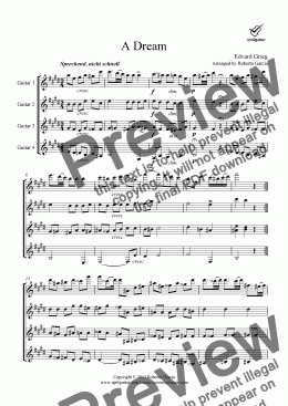 page one of A Dream for guitar quartet