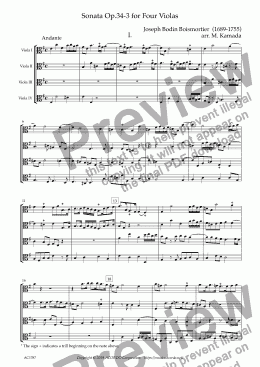 page one of Sonata Op.34-3 for Four Violas