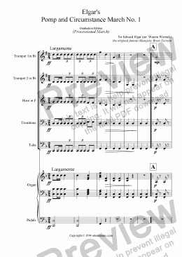 page one of Elgar’s Pomp and Circumstance March No. 1 for Brass Quintet and Organ