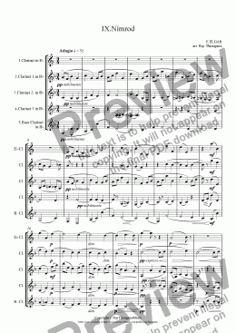 page one of Enigma Variations: IX.Nimrod (arr.Clarinet Quintet)