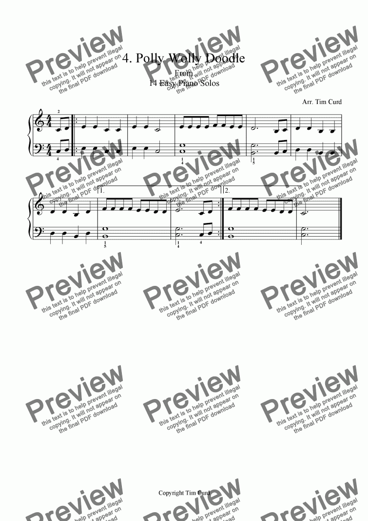 Polly Wolly Doodle Easy Piano Solo Download Sheet Music PDF File