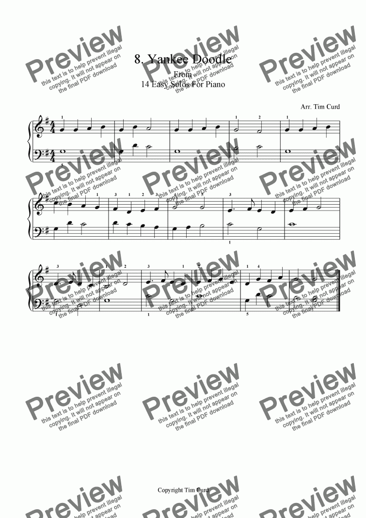 Yankee Doodle Easy Piano Solo Download Sheet Music Pdf File