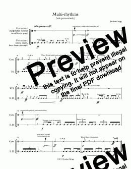 page one of Multi-rhythms (solo percussionist)