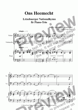 page one of Ons Heemecht - National Anthem of Luxembourg for Piano trio