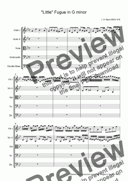 page one of Bach "Little" Fugue in G minor for String Orchestra