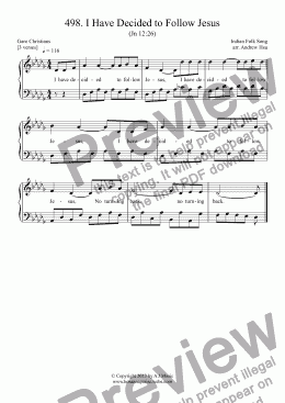 page one of I Have Decided to Follow Jesus - Easy Piano 498
