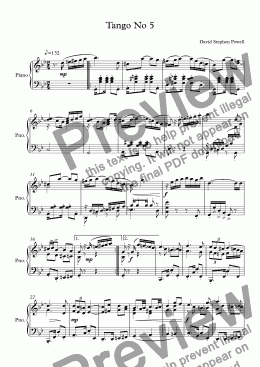 page one of Tango No 5 for solo piano