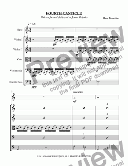 page one of Fourth Canticle flute  & string quintet