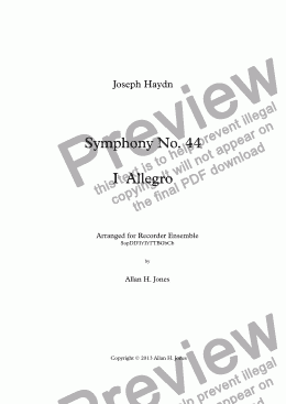 page one of Haydn Sym No. 44 I Allegro - Recorder