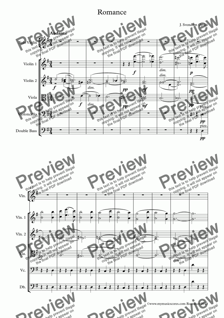 Svendsen Romance for Violin and String Orchestra - Download PDF file