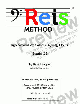 page one of  High School of Cello Playing, Op. 73, Etude #2