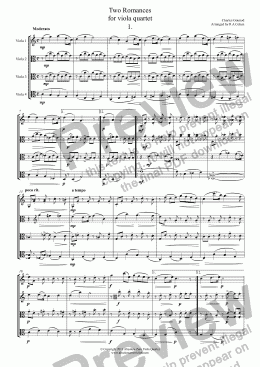 page one of Gounod - TWO ROMANCES -  for viola quartet