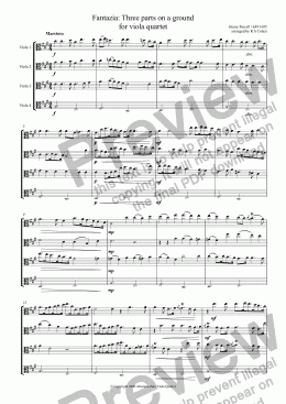 page one of Purcell - FANTAZIA: THREE PARTS ON A GROUND - for viola quartet