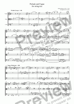 page one of Boyce - PRELUDE and FUGUE - for string trio