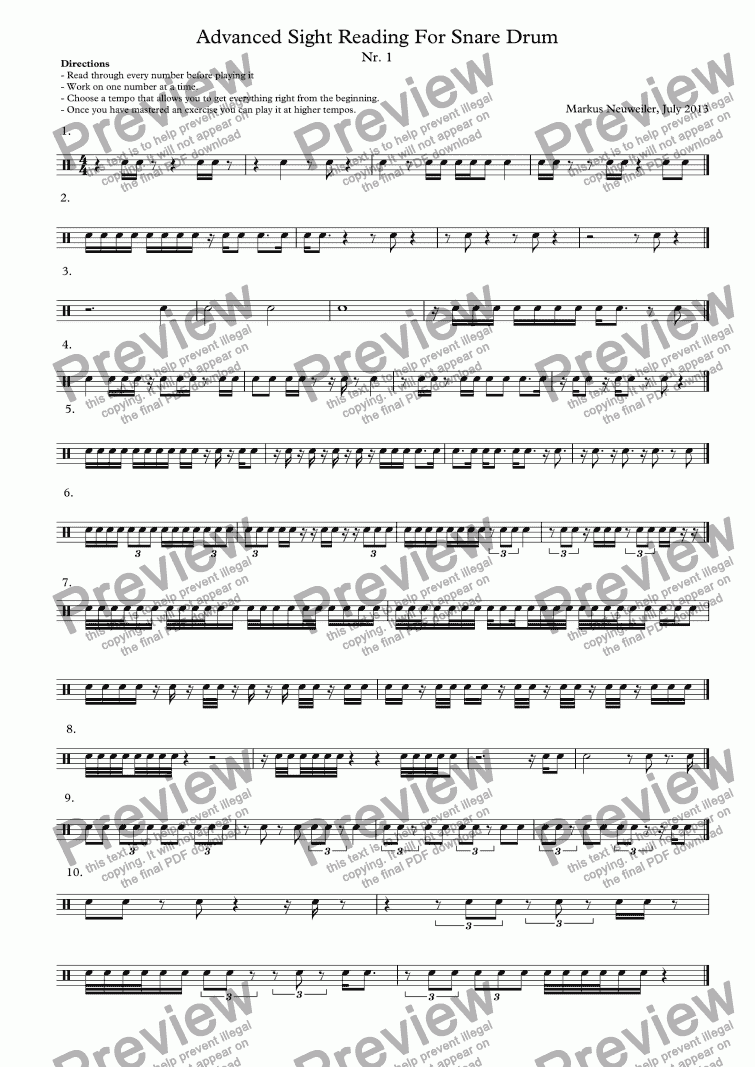 Advanced Sight Reading For Snare Drum Nr. 1 Download Sheet Music PDF