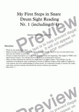 page one of My First Steps in Snare Drum Sight Reading  Nr. 1 (including 3/4)