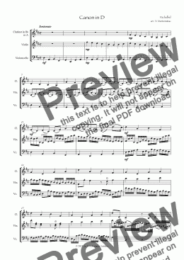 page one of Canon in D (for Clarinet, Violin and Cello)