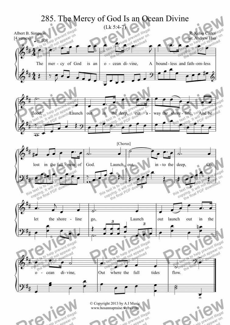 The Mercy Of God Is An Ocean Divine Easy Piano 285 Sheet Music Pdf