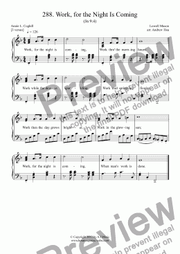 page one of Work, for the Night Is Coming - Easy Piano 288