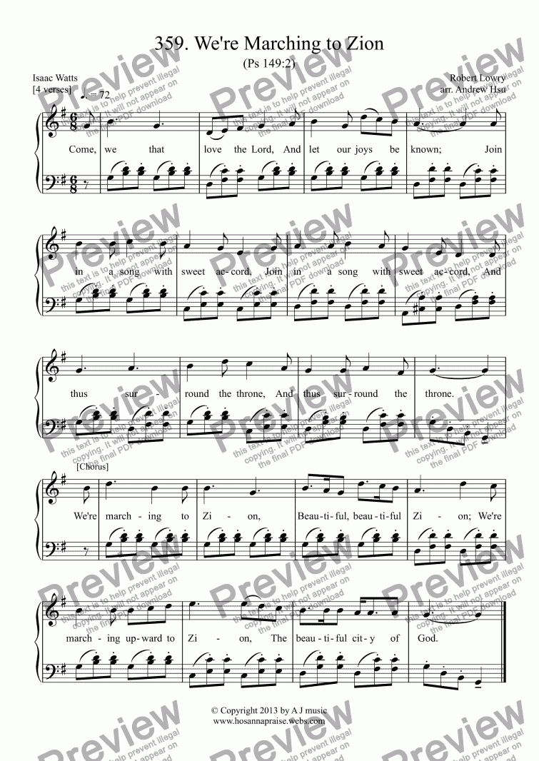 We Re Marching To Zion Easy Piano 359 Download Sheet Music Pdf