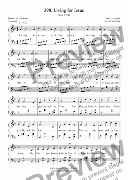 page one of Living for Jesus - Easy Piano 398