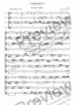 page one of Bach - CONTRAPUNCTUS - for four violins