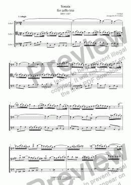 page one of Bach - SONATA - for cello trio